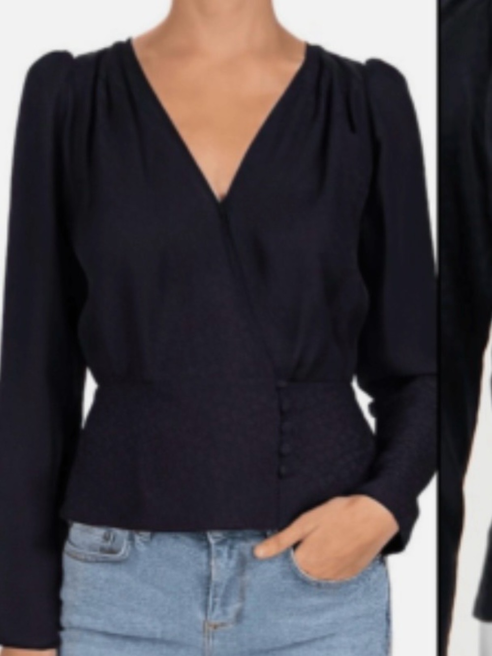The Kooples Black V-Neck Buttoned Peplum Blouse